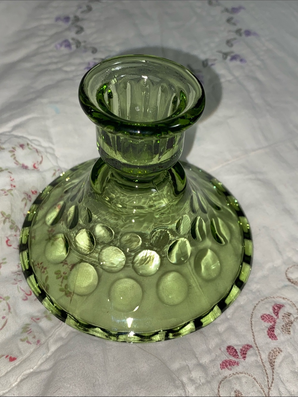 Green Hazel Atlas Eldorado candlestick holder